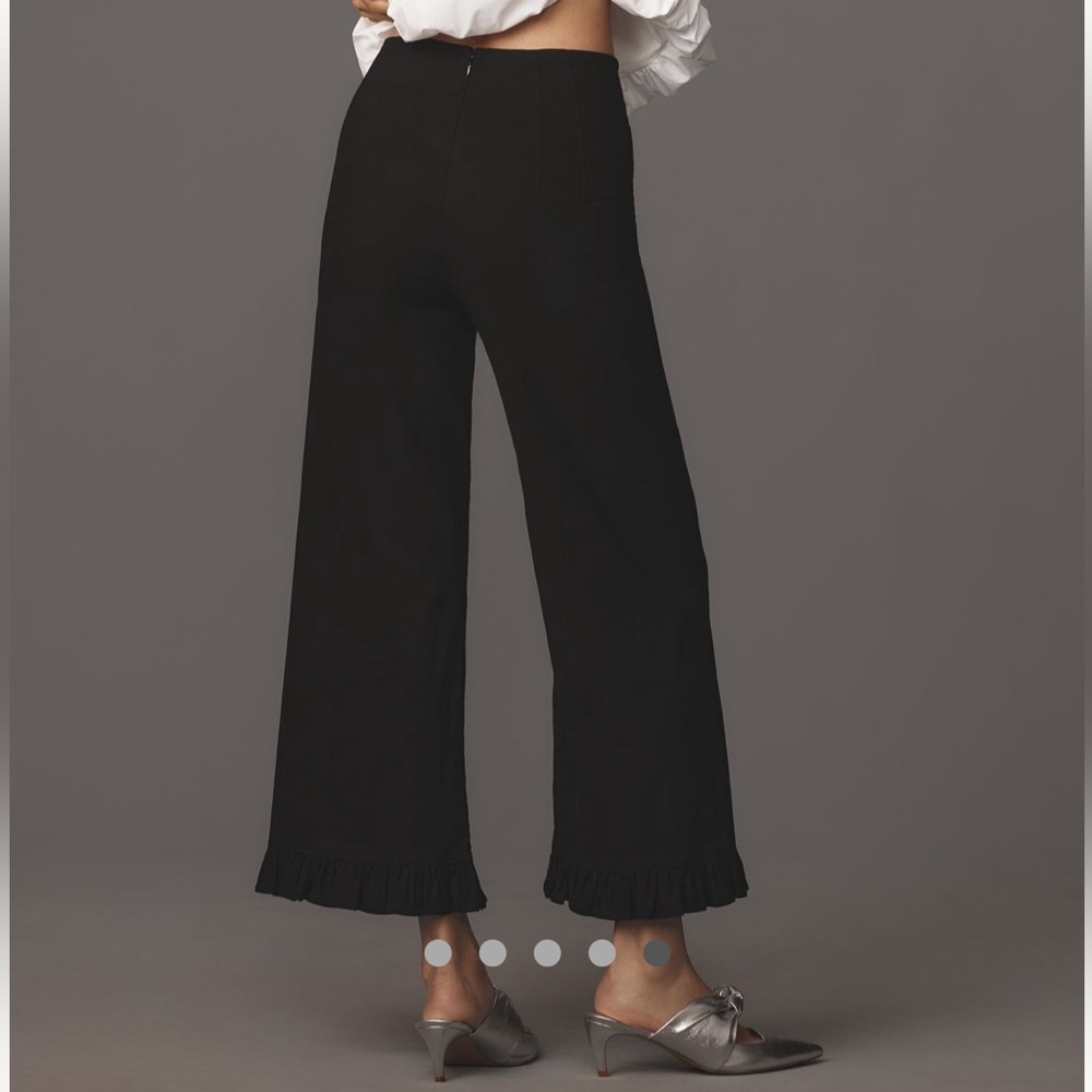 Anthropologie The Colette Ruffle-Hem Cropped Wide-Leg Black Pants by Maeve 29P